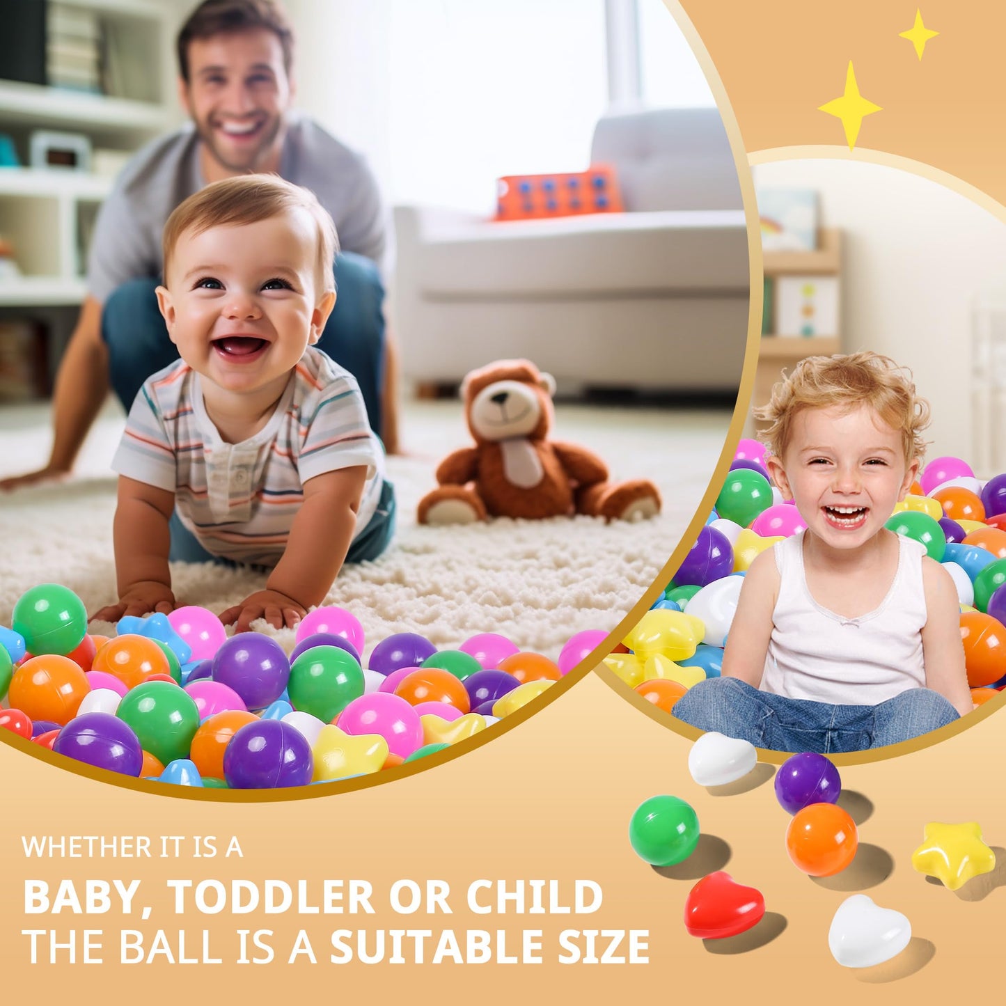 TRENDPLAY Ball Pit Balls – Stars & Hearts Shapes (100 Count)