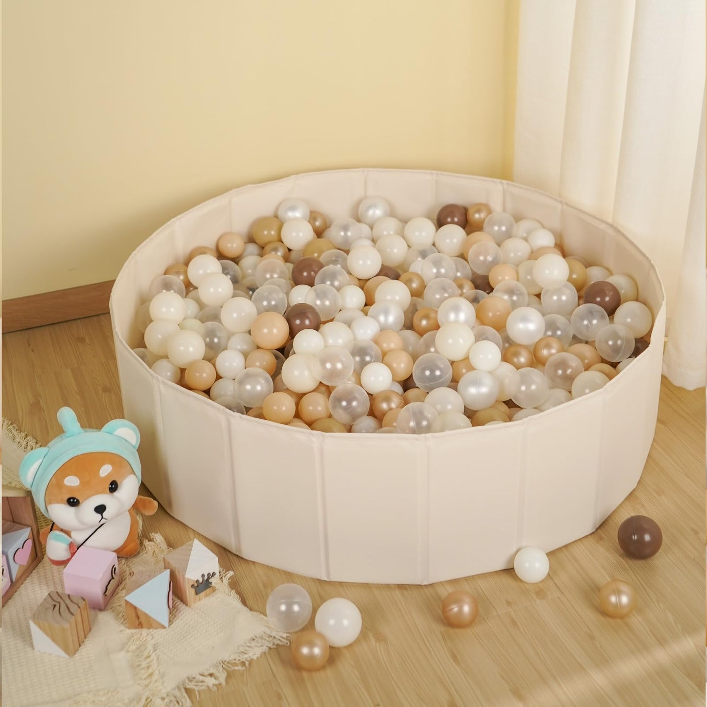 TRENDPLAY 31-Inch Beige Ball Pit for Toddlers, Kids & Pets — Collapsible Play Tent with Storage Bag