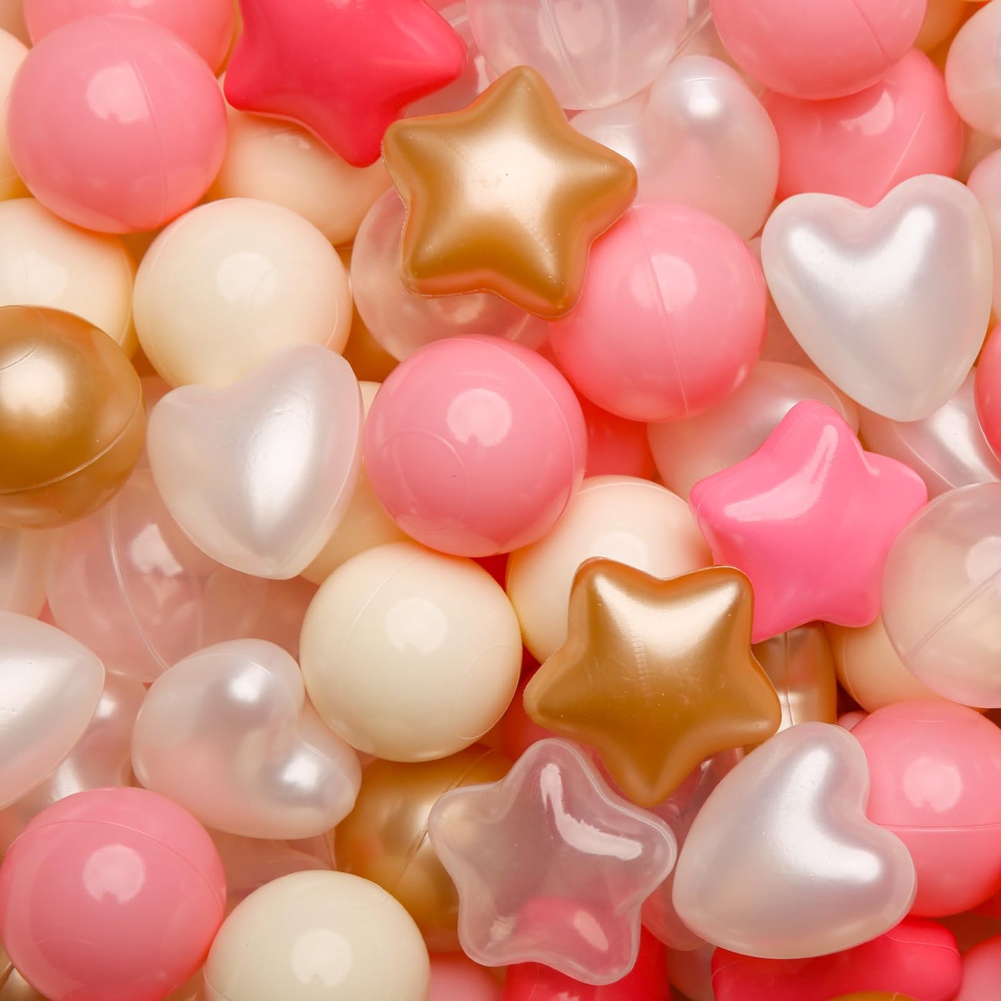 TRENDPLAY Ball Pit Balls – Star & Heart Shapes, 100 Count for Toddlers (Pink/Brown/White)