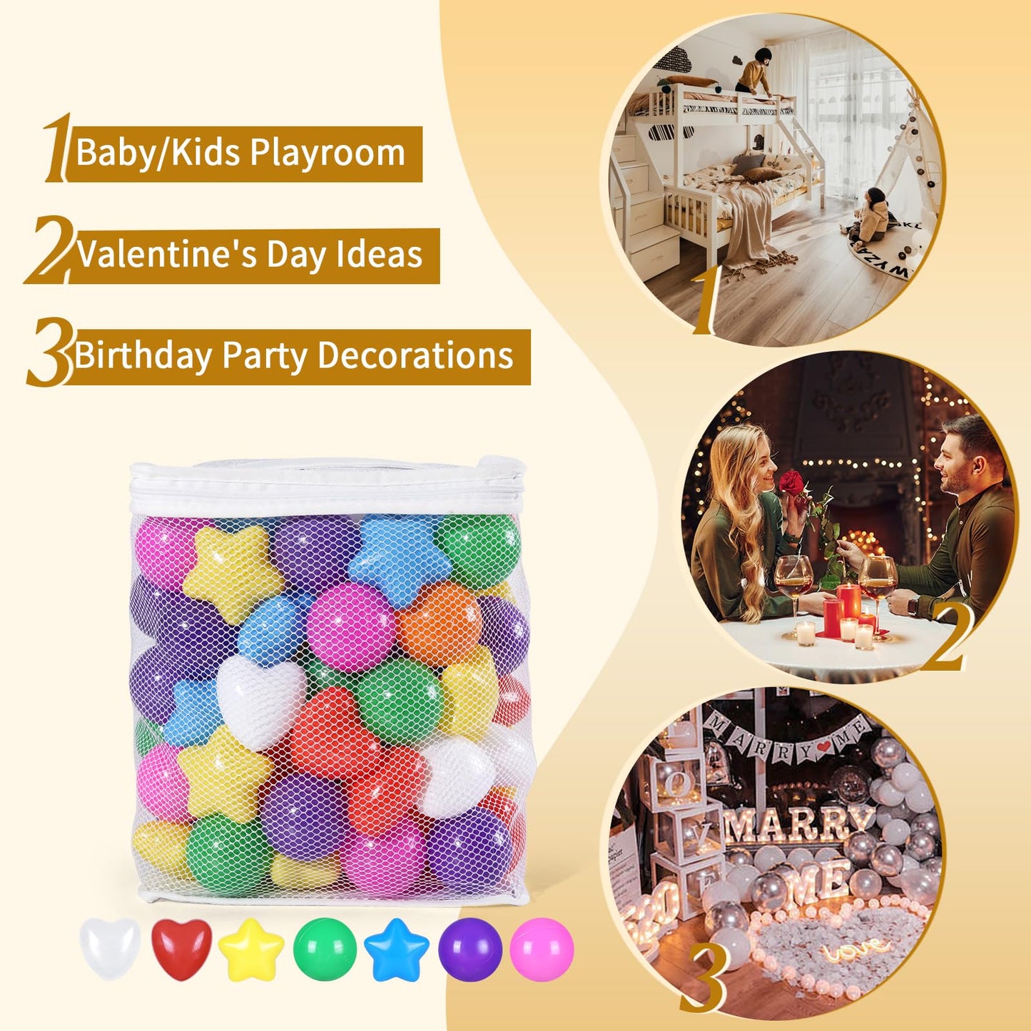 TRENDPLAY Ball Pit Balls – Stars & Hearts Shapes (100 Count)