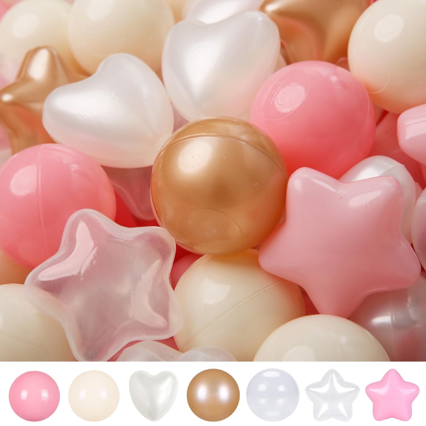 TRENDPLAY Ball Pit Balls – Star & Heart Shapes, 100 Count for Toddlers (Pink/Brown/White)
