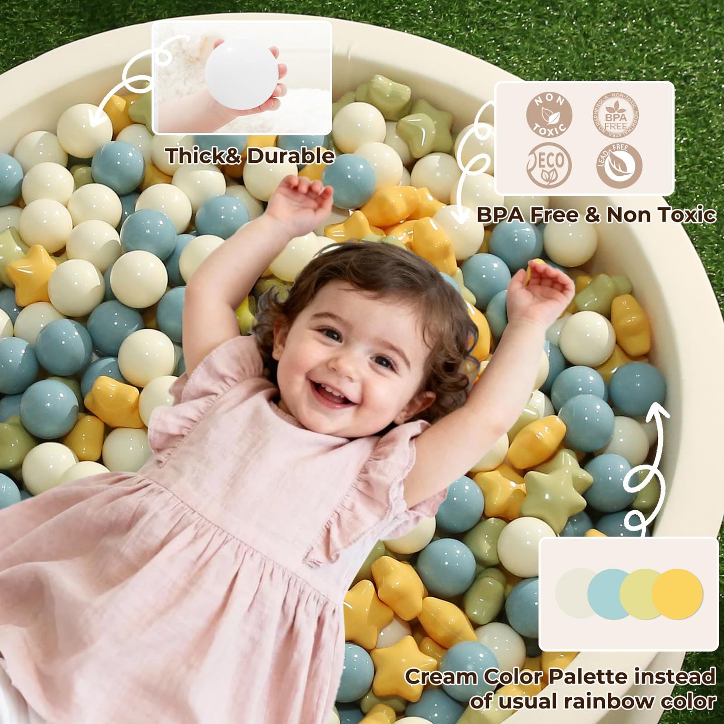 TRENDPLAY Star Ball Pit Balls 500 – Safe Toddler Toys (Yellow/Blue/Green)