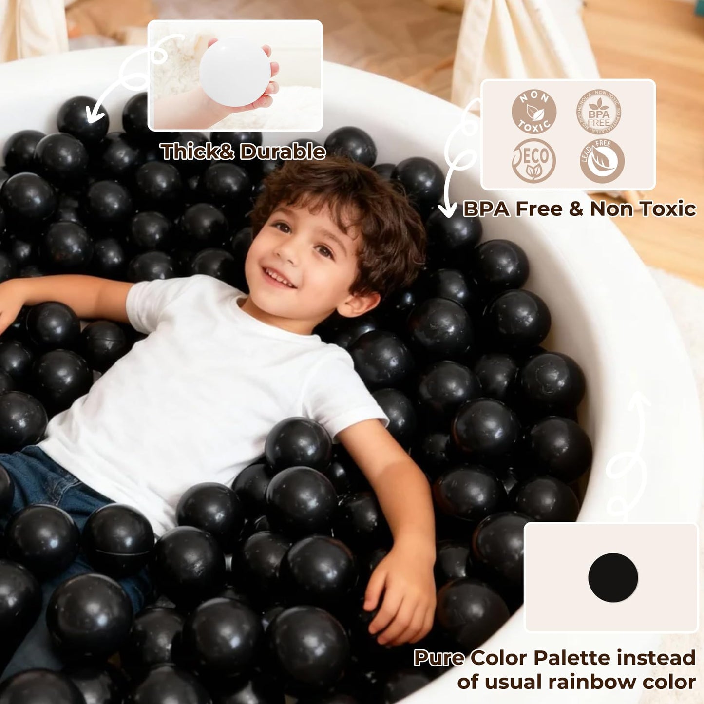 TRENDPLAY Black Ball Pit Balls – Safe Plastic Balls, 170-Pack for Indoor & Outdoor Play