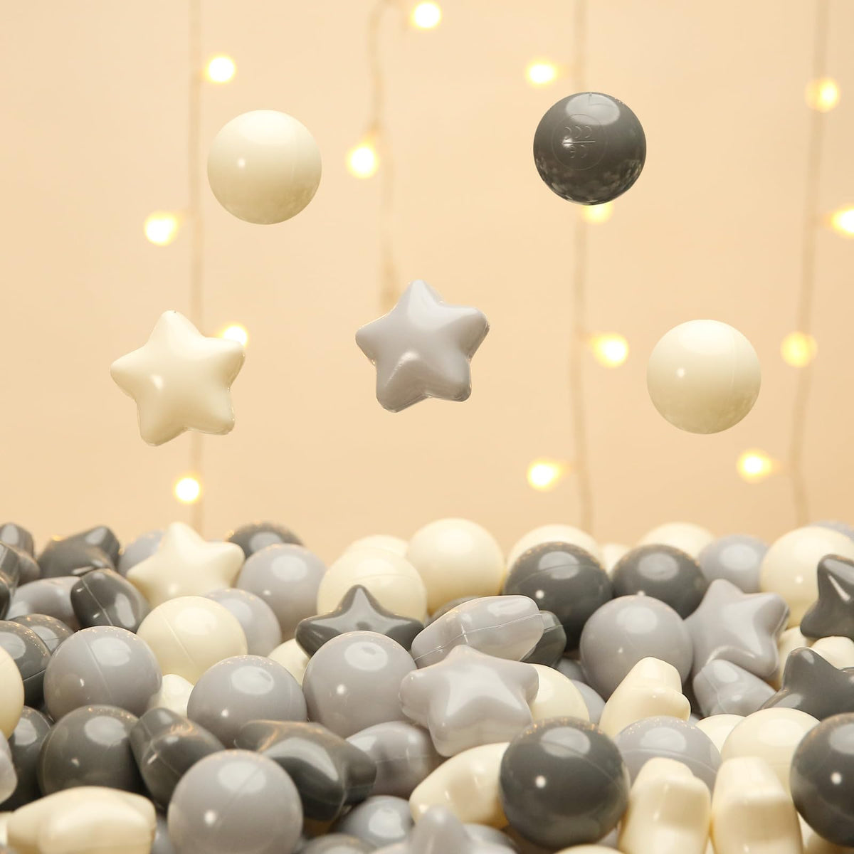 TRENDPLAY Star Ball Pit Balls for Toddlers – 200 Count, Non-Toxic, Gradient Creamy Gray