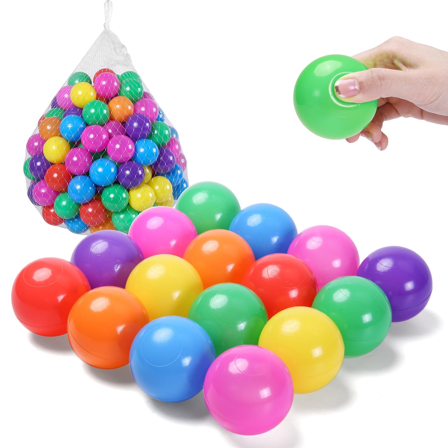 TRENDPLAY Rainbow Ball Pit Balls – 500-Pack, 2.2-inch Hollow Plastic Balls for Toddlers