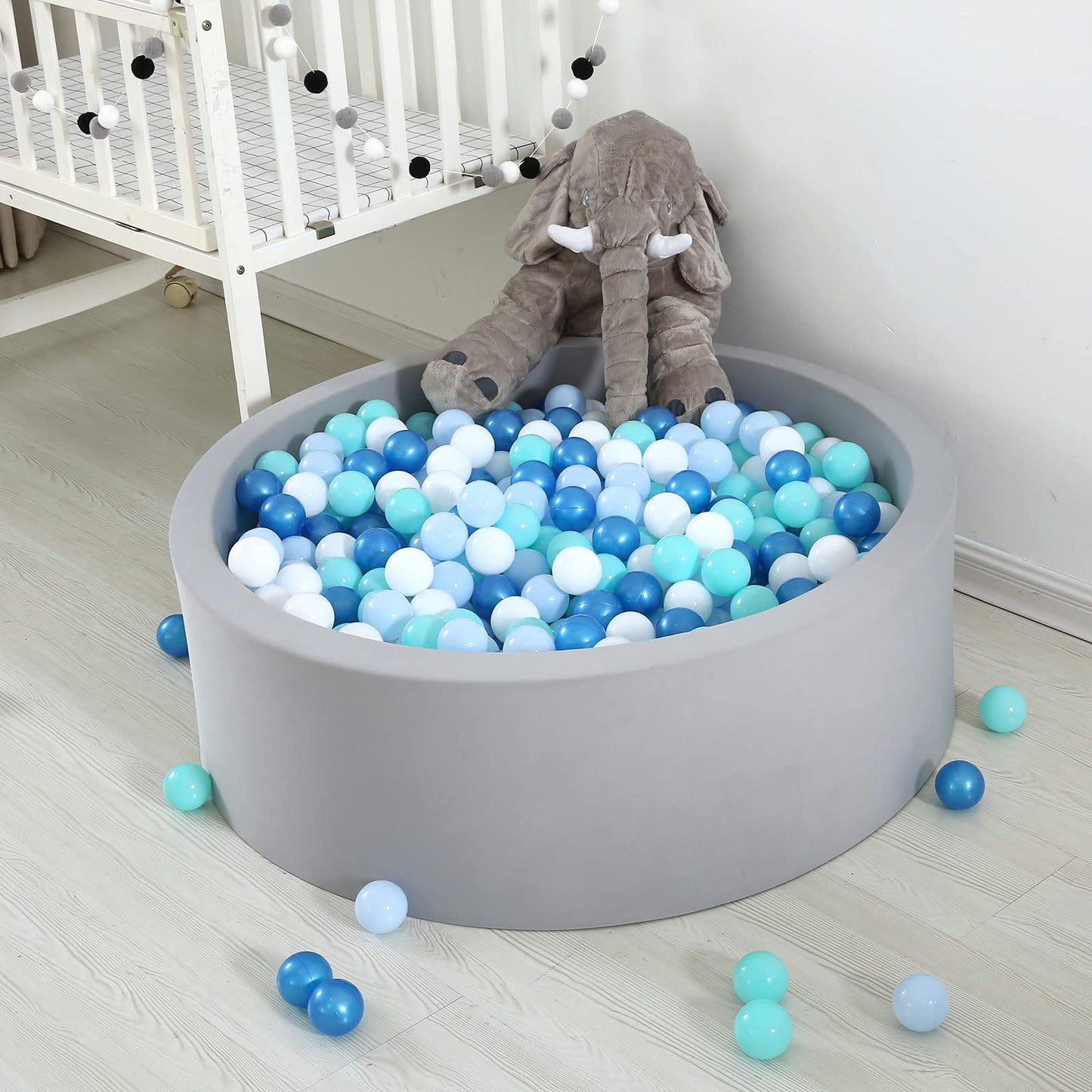 TRENDPLAY Plastic Balls for Ball Pits – Pack of 100 Hollow Balls, Safe & Durable (Pearl Blue + Green)