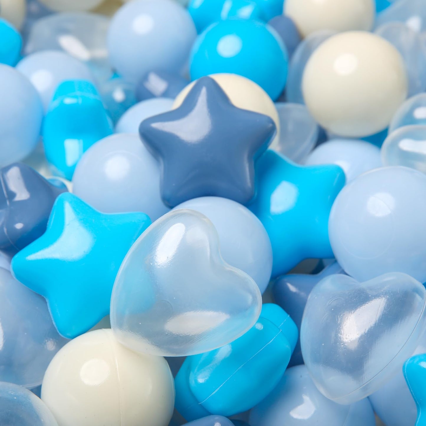TRENDPLAY Ball Pit Balls – 100 Count, Star & Heart Shapes, Cream-Blue-White