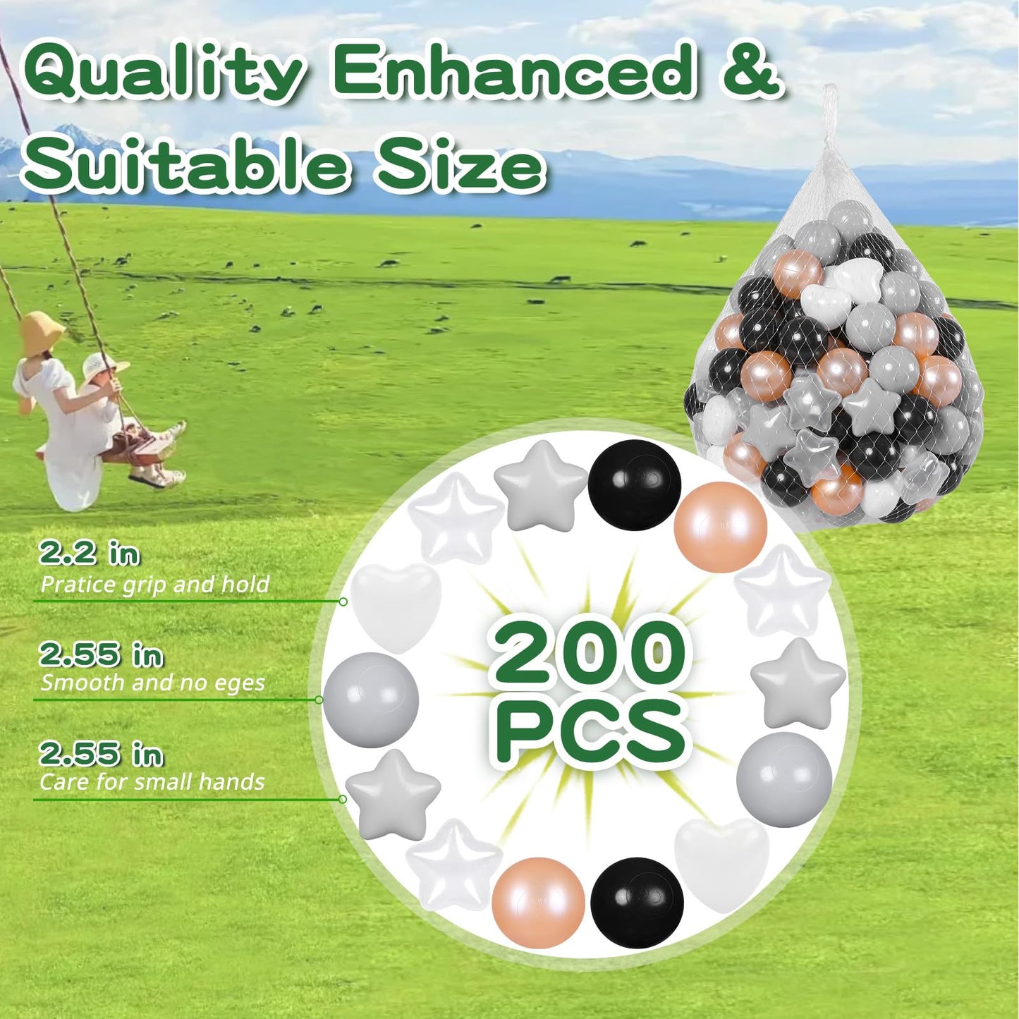 TRENDPLAY Ball Pit Balls – 200 Count Stars & Hearts, Safe Plastic
