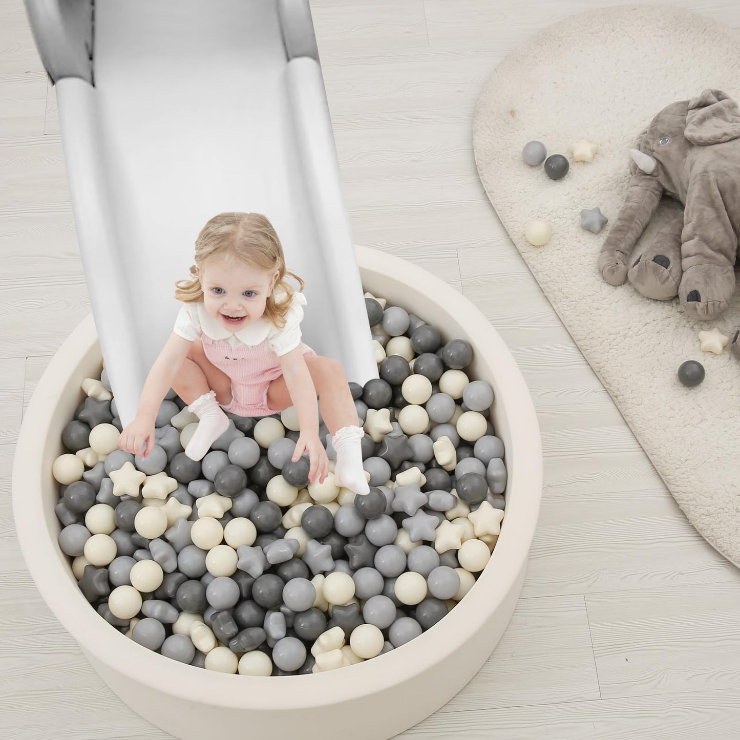 TRENDPLAY Star Ball Pit Balls for Toddlers – 200 Count, Non-Toxic, Gradient Creamy Gray
