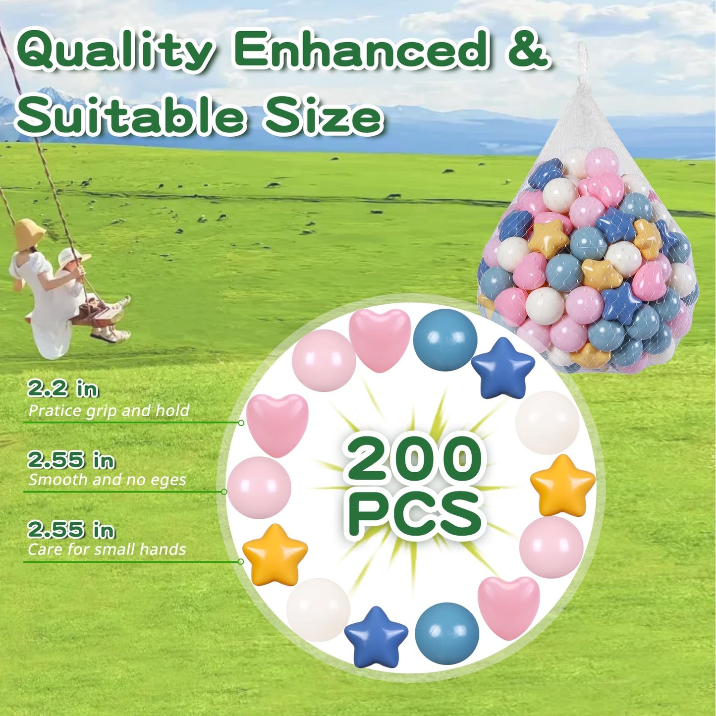 TRENDPLAY Ball Pit Balls – 200 Count with Star & Heart Shapes (Yellow, Blue, Pink)
