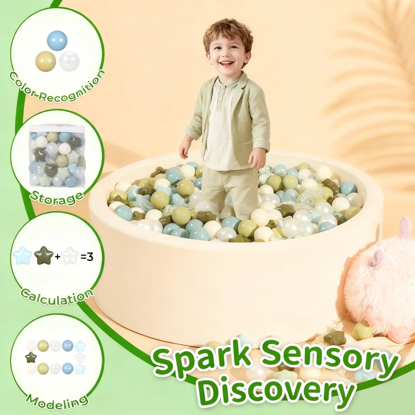 TRENDPLAY Star Ball Pit Balls 500 – Creamy Blue, Creamy Green, Pearl & Clear – Safe, Fun Shapes for Toddlers