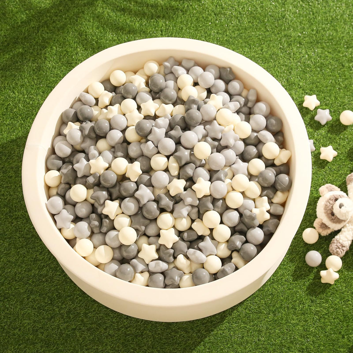 TRENDPLAY Star Ball Pit Balls for Toddlers – 200 Count, Non-Toxic, Gradient Creamy Gray