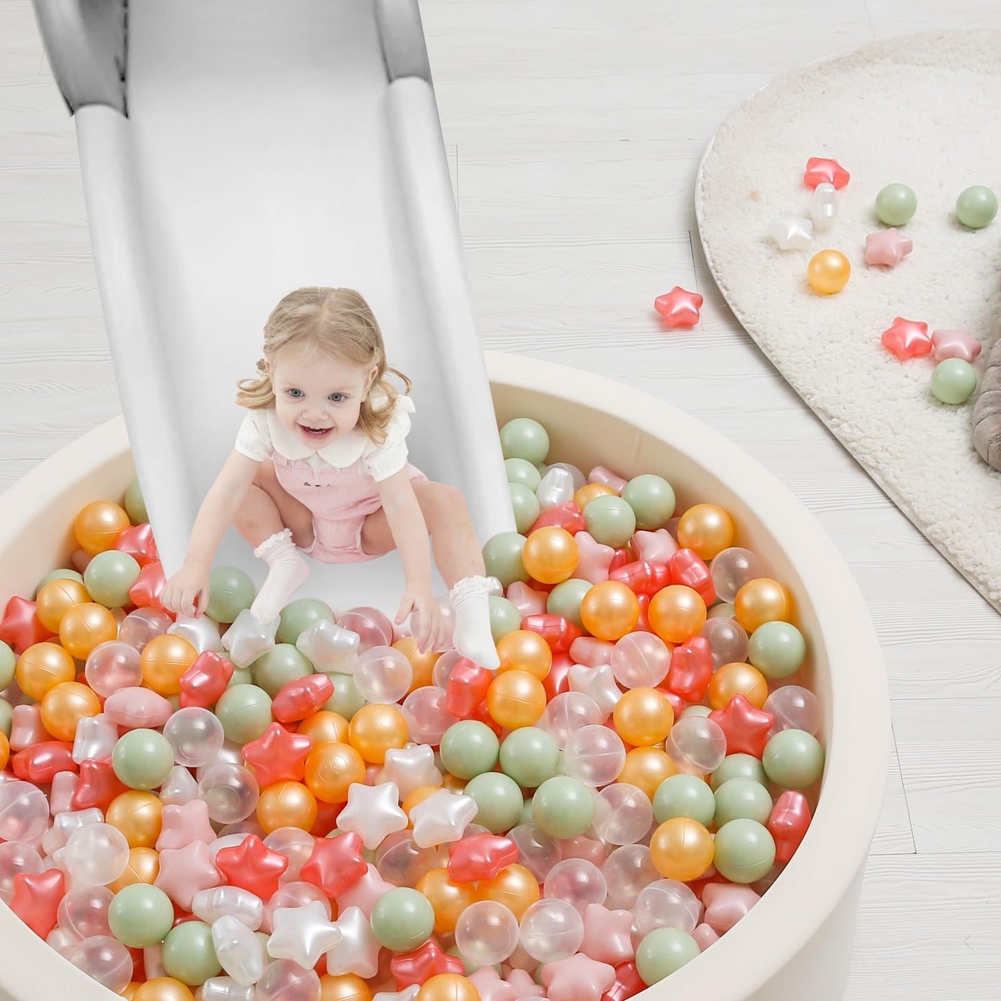 TRENDPLAY Star Ball Pit Balls 200 – Star-Shaped Balls for Toddlers in Pearl Gold, Green & Red