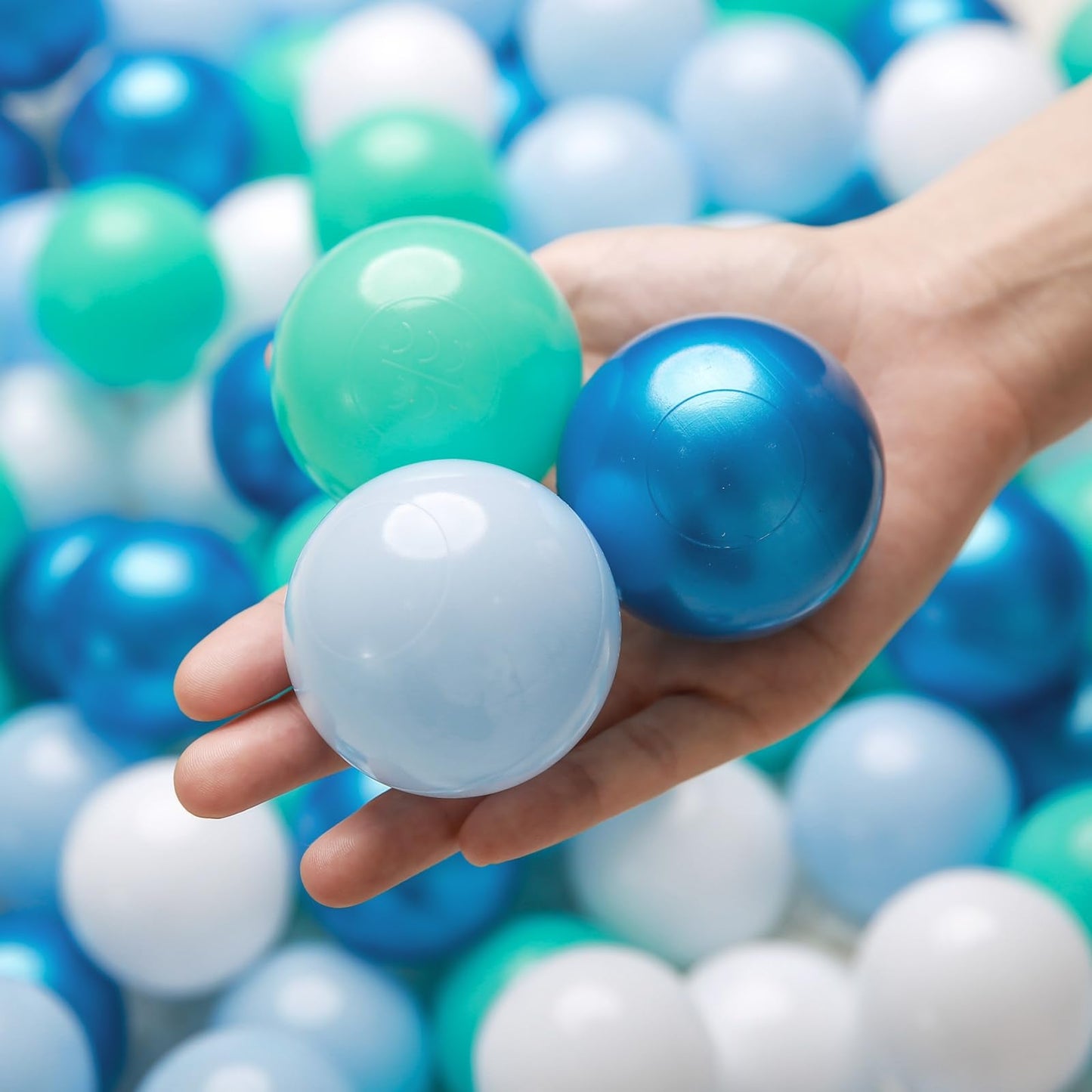 TRENDPLAY Plastic Balls for Ball Pits – Pack of 100 Hollow Balls, Safe & Durable (Pearl Blue + Green)