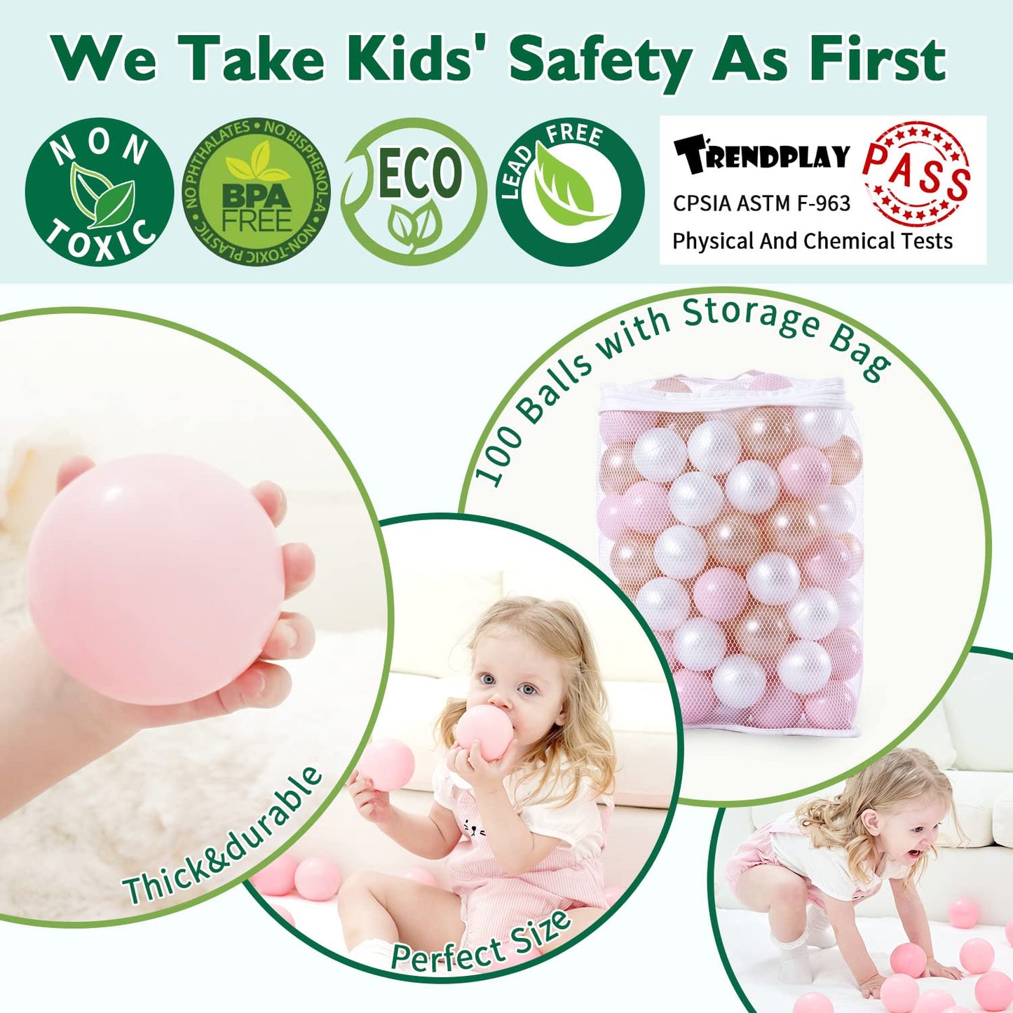 TRENDPLAY Pink & Pearl Brown Hollow Ball Pit Balls – 100-Pack, Safe & Durable