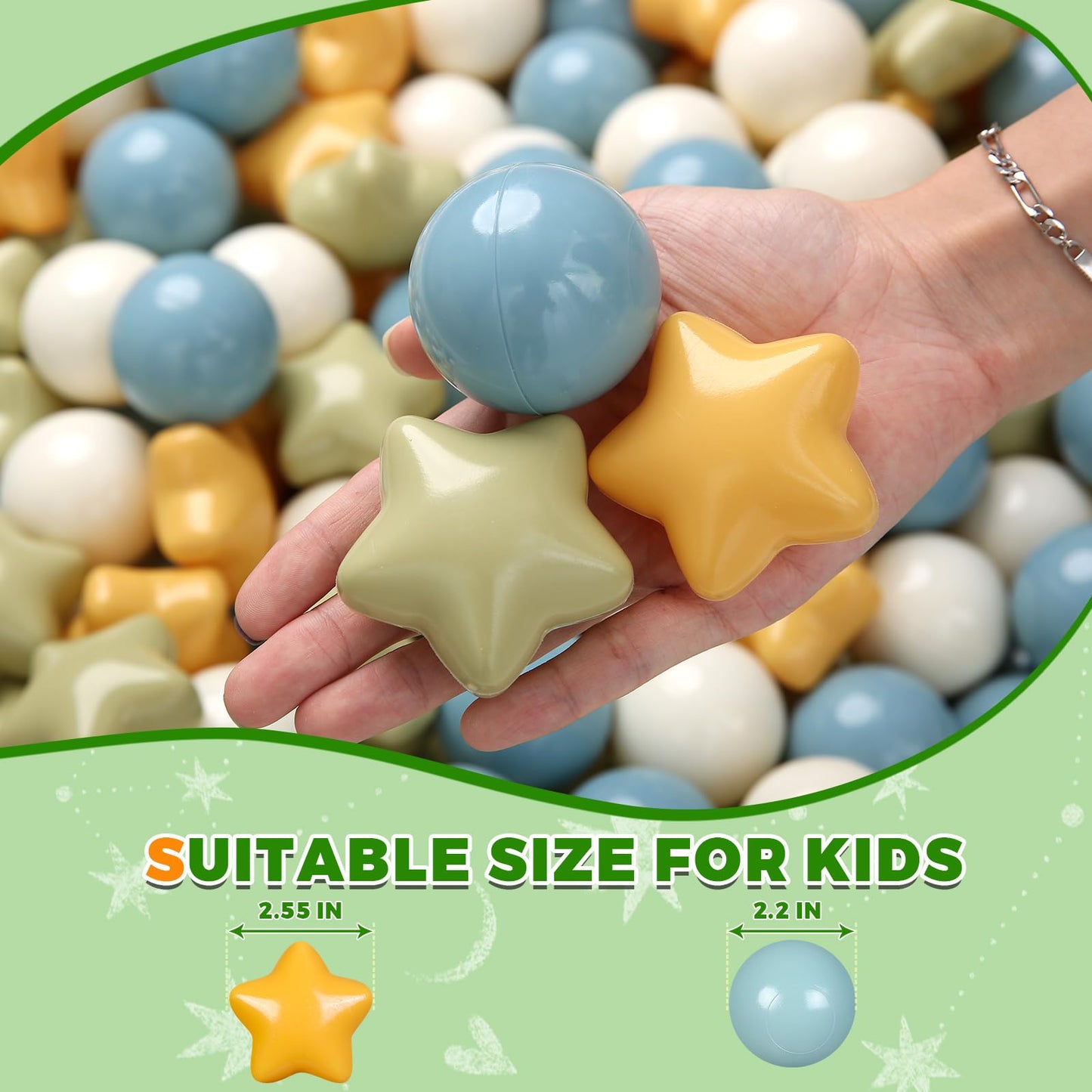 TRENDPLAY Star Ball Pit Balls – 50 Mixed Shapes for Toddlers (2.2-inch)