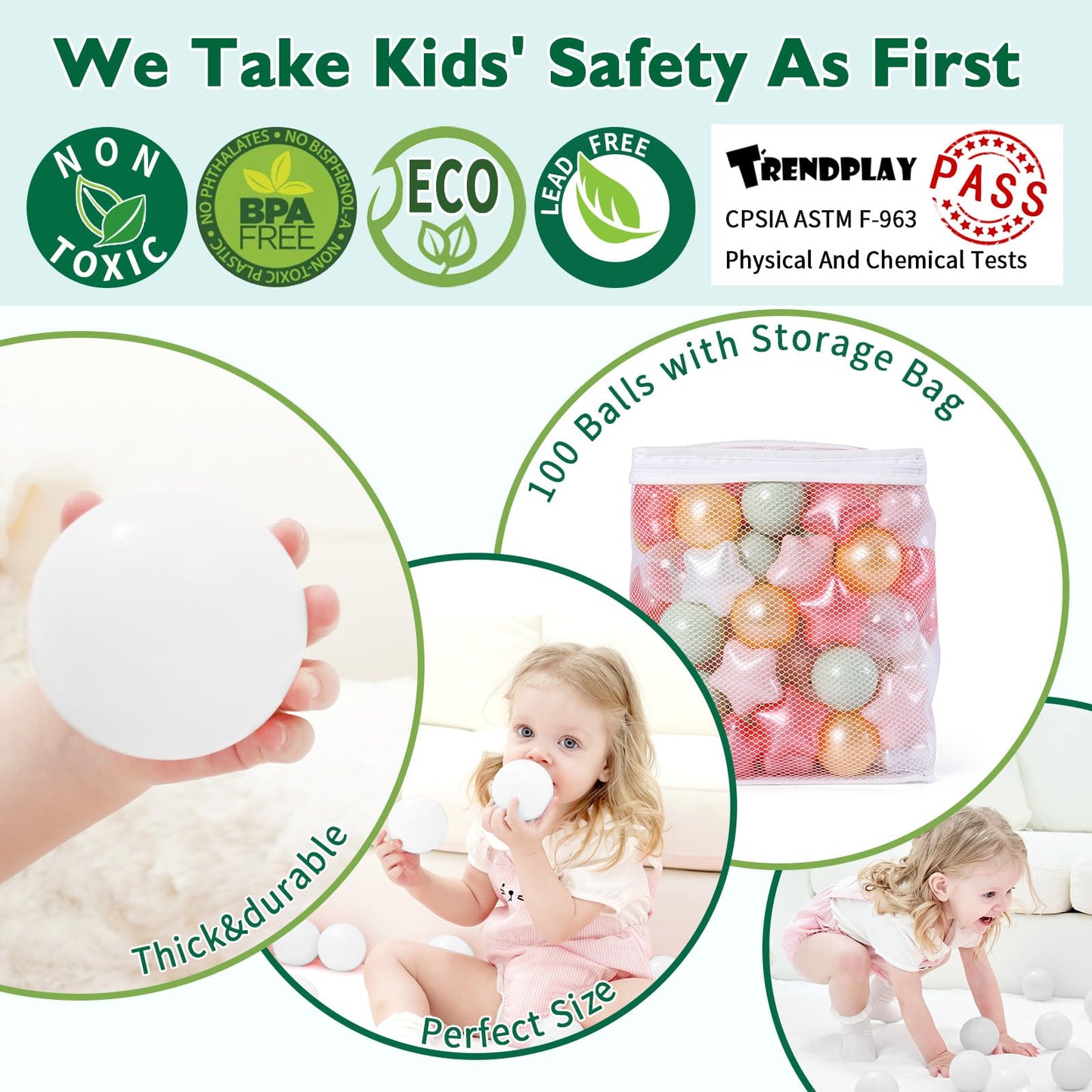 TRENDPLAY Star Ball Pit Balls - 100 Pack for Toddlers (Pearl Gold Green Red)