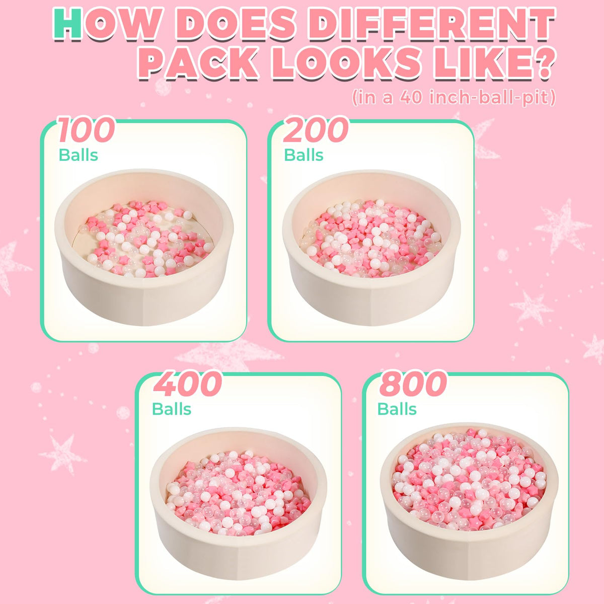 TRENDPLAY Ball Pit Balls — Stars & Hearts (200 Count) for Toddlers | Pearl Blue Green Pink