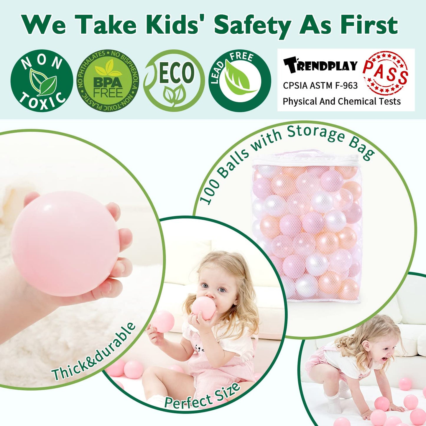 TRENDPLAY 100-Pack Hollow Plastic Balls for Ball Pits – Safe & Colorful