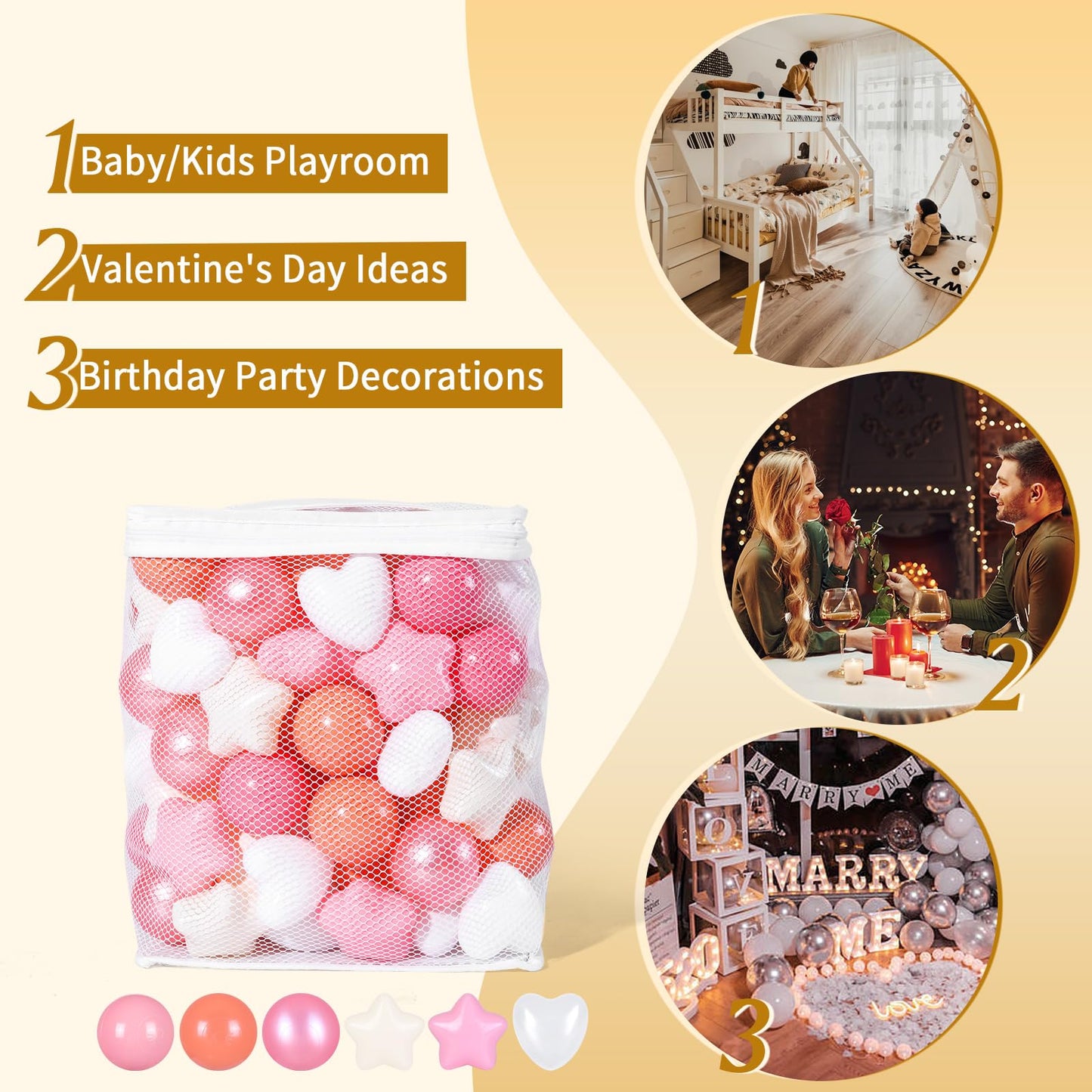 TRENDPLAY Ball Pit Balls – Star & Heart Shapes, 100 Count | Safe, Colorful Play for Toddlers