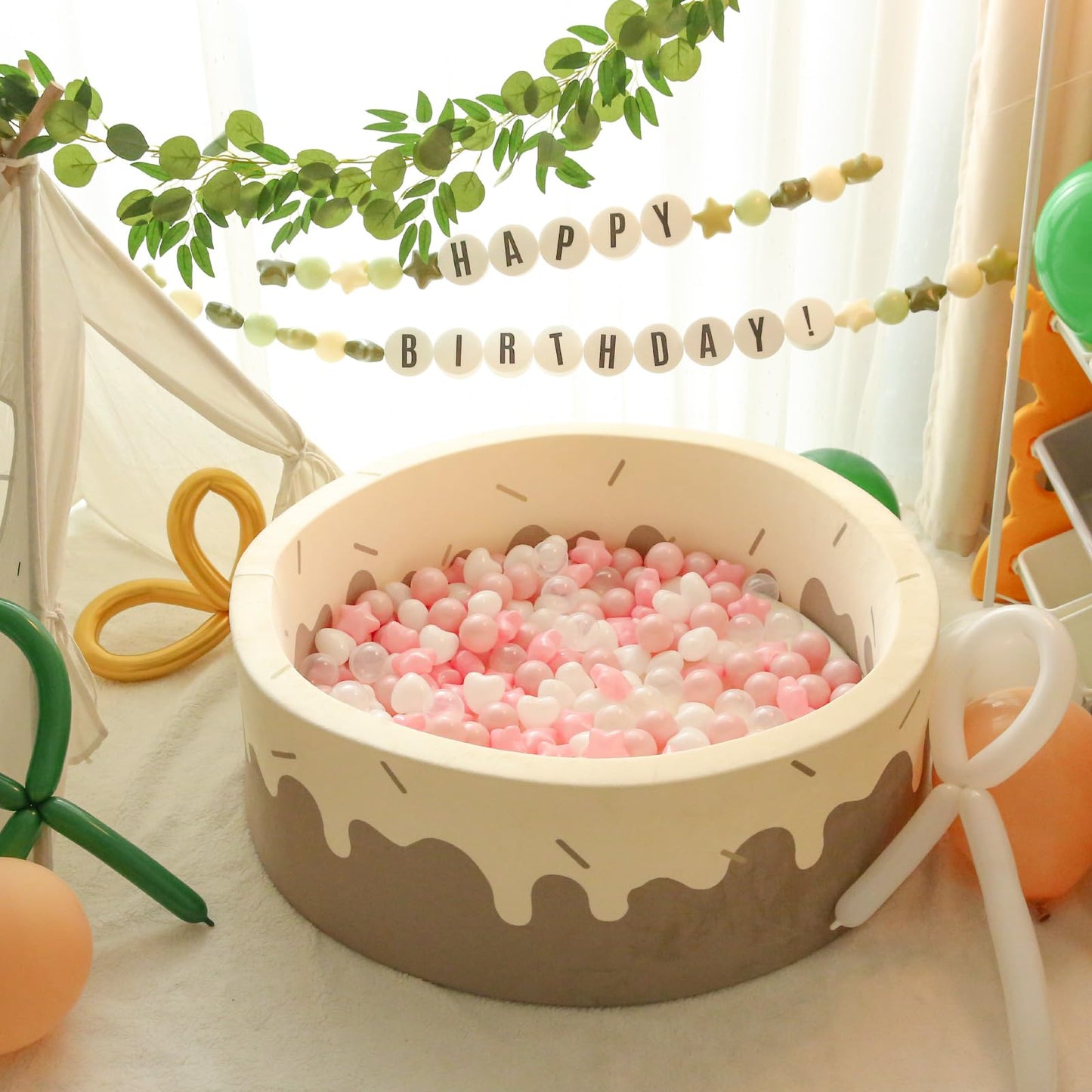 TRENDPLAY Ball Pit Balls – 200 Count Star & Heart Shapes (Pink/White), Safe 2.2in & 2.5in