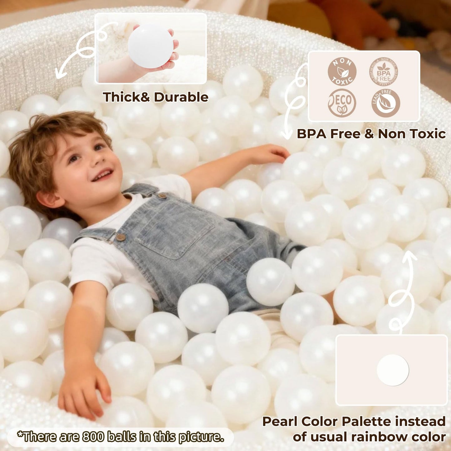 TRENDPLAY Plastic Balls for Ball Pits – 50-Pack, Hollow 2.2-Inch, Pearl White