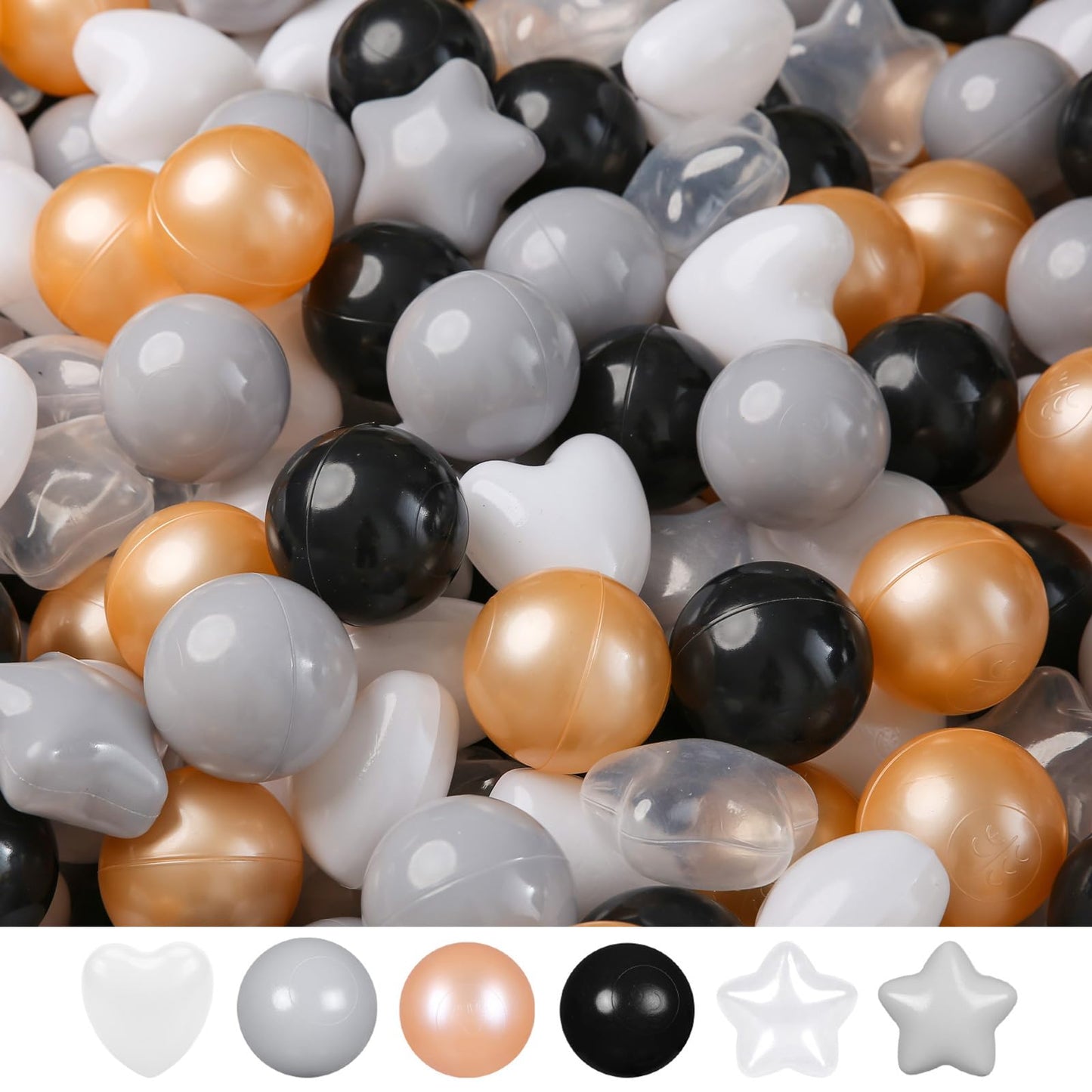 TRENDPLAY Ball Pit Balls – 200 Count Stars & Hearts, Safe Plastic