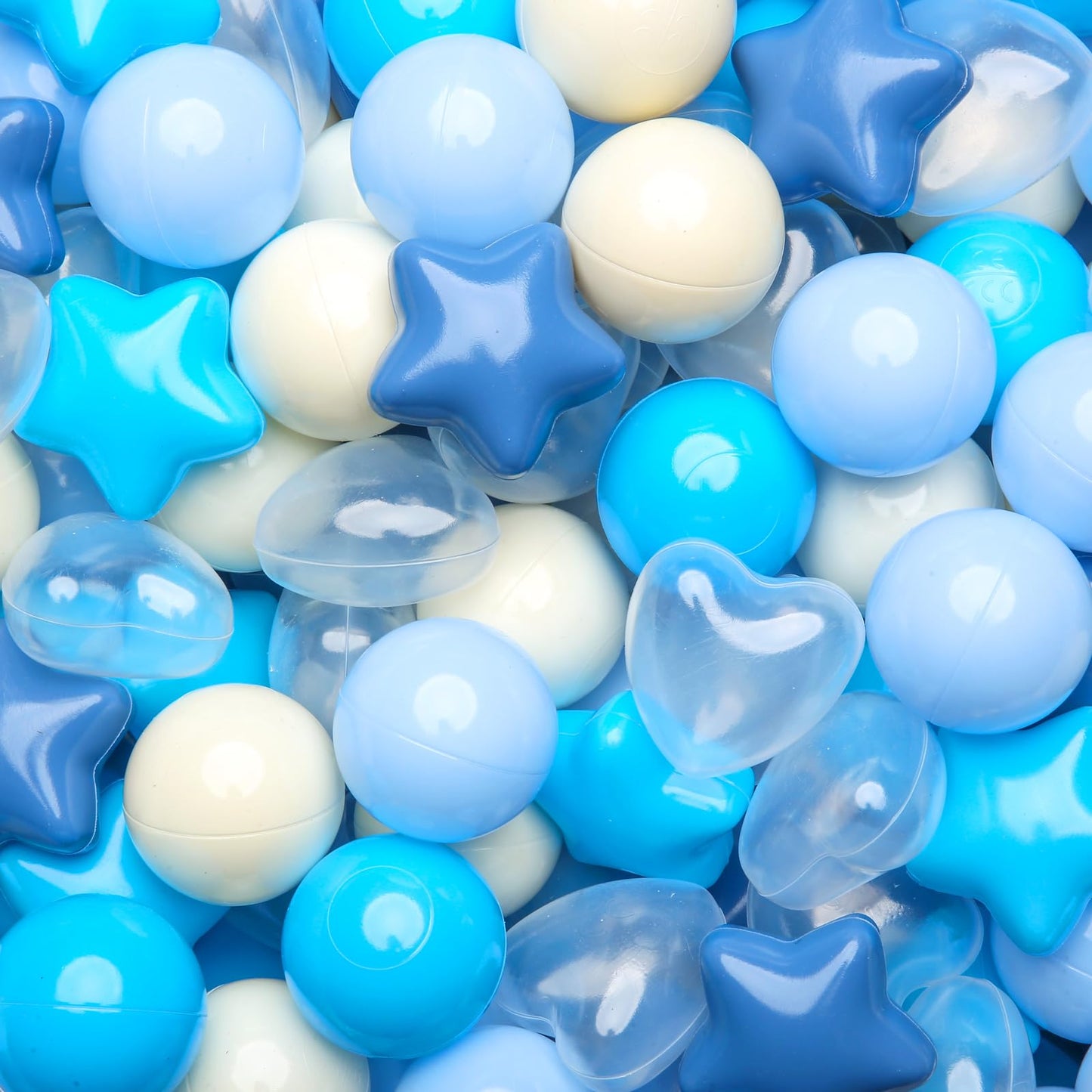TRENDPLAY Ball Pit Balls – 100 Count, Star & Heart Shapes, Cream-Blue-White