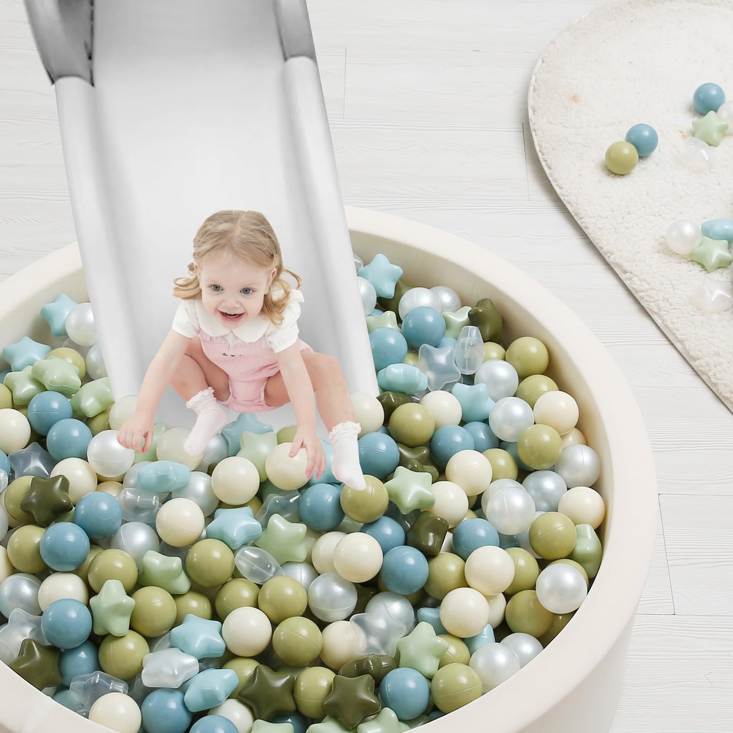 TRENDPLAY Star Ball Pit Balls – 200-Piece Toddler Set (Creamy Blue, Creamy Green, Pearl, Clear)