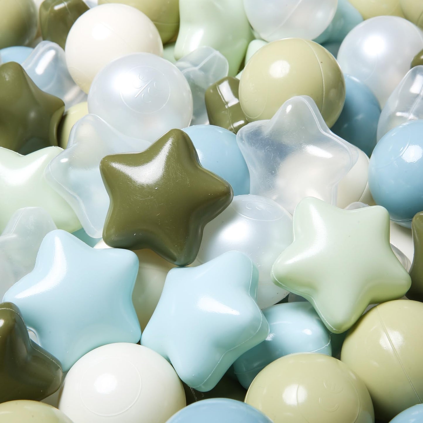 TRENDPLAY Star Ball Pit Balls – 200-Piece Toddler Set (Creamy Blue, Creamy Green, Pearl, Clear)