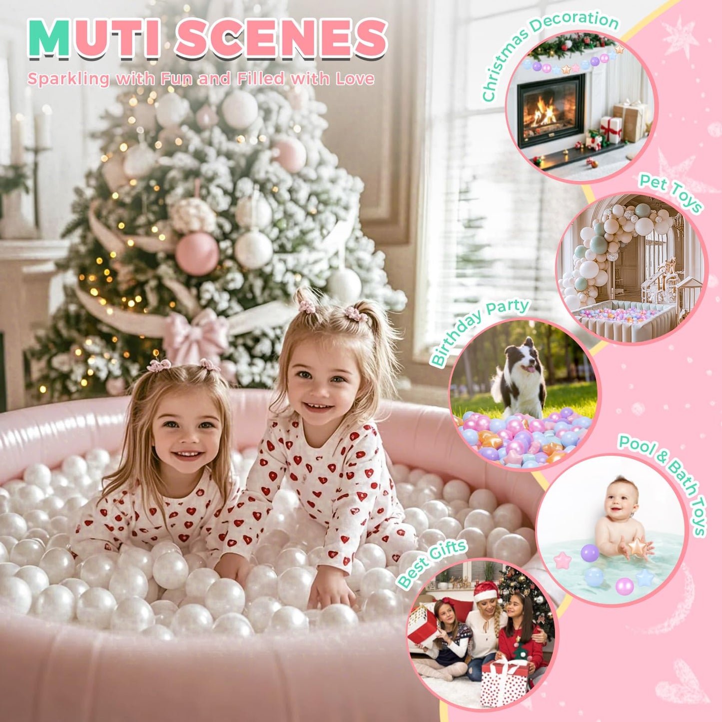 TRENDPLAY Star Ball Pit Balls 100 for Toddlers – Purple Stars in Pearl Mermaid Colors