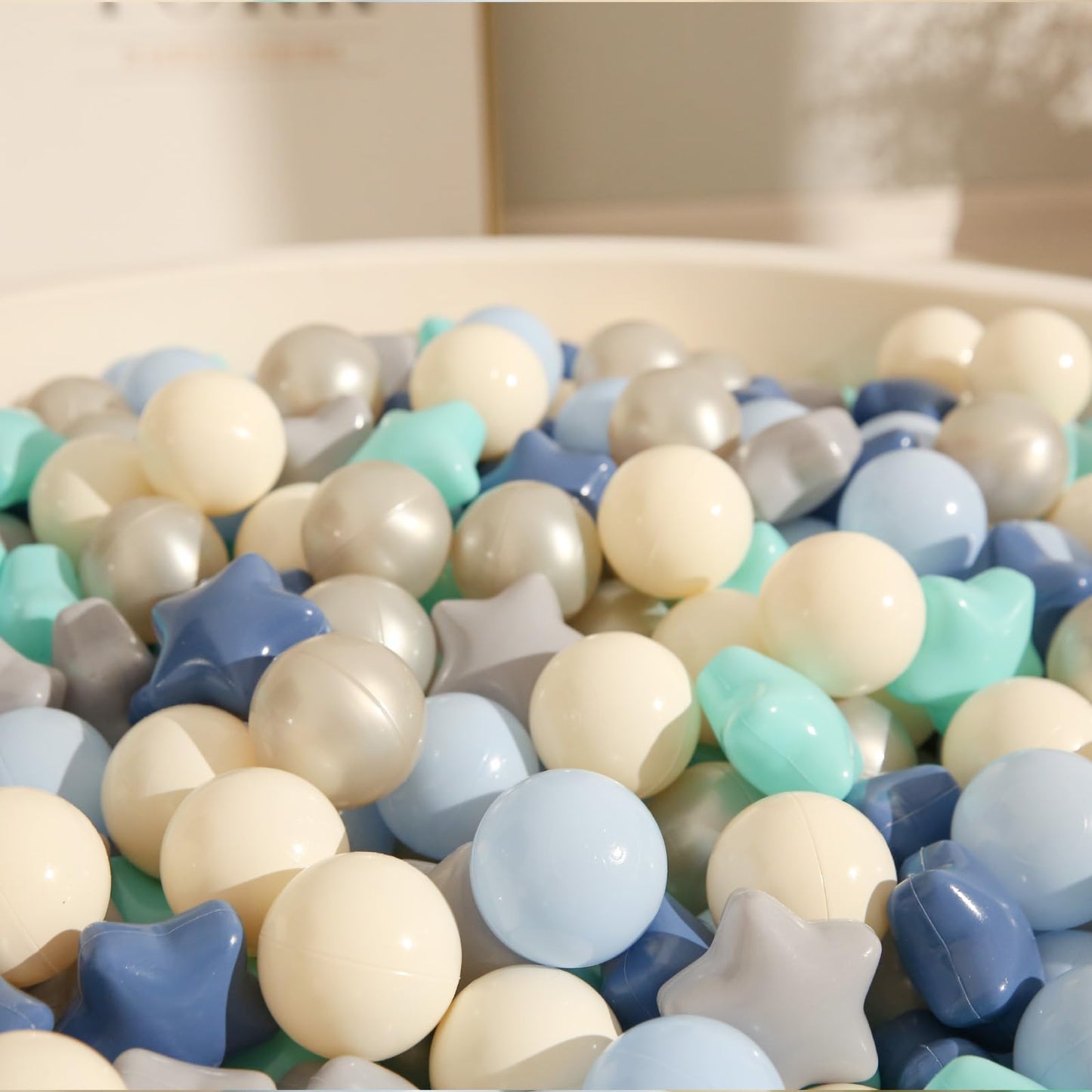 TRENDPLAY Star Ball Pit Balls – 100 Star-Shaped Balls for Toddlers (Cream & Blue)