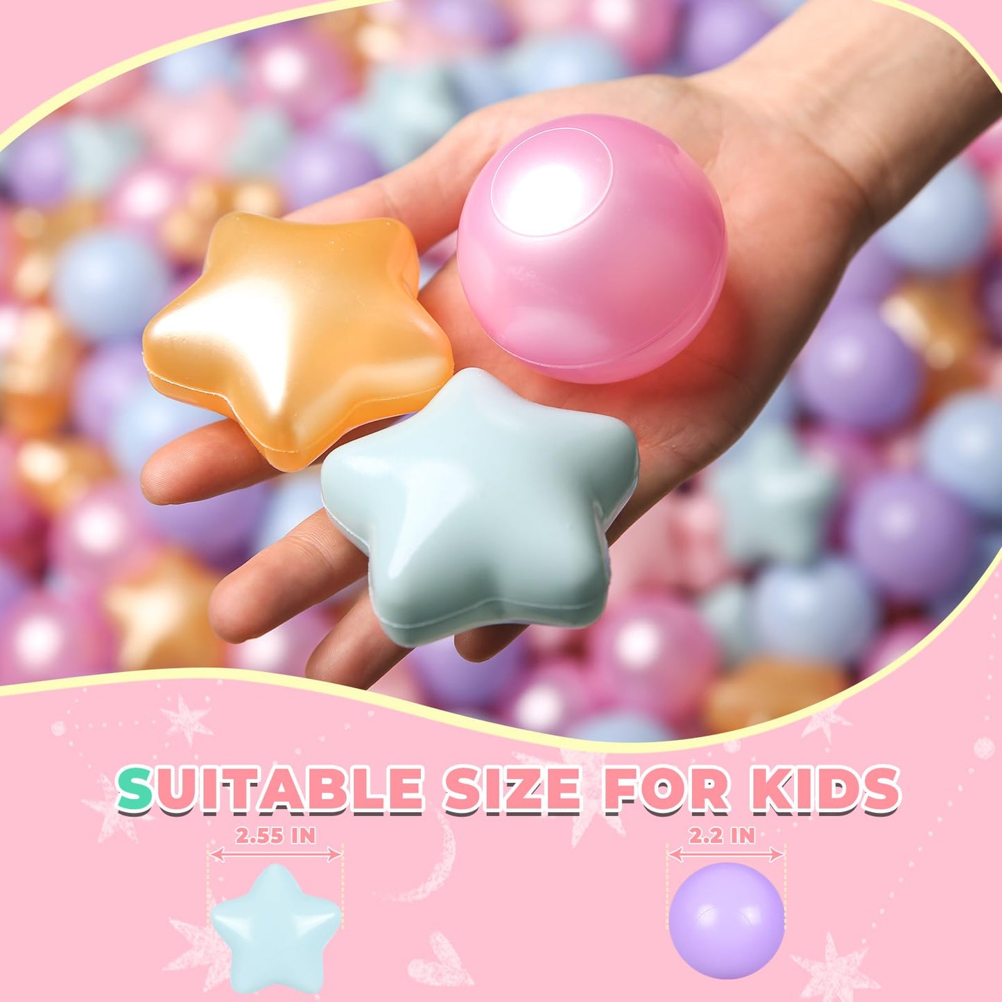TRENDPLAY Star Ball Pit Balls 100 for Toddlers – Purple Stars in Pearl Mermaid Colors