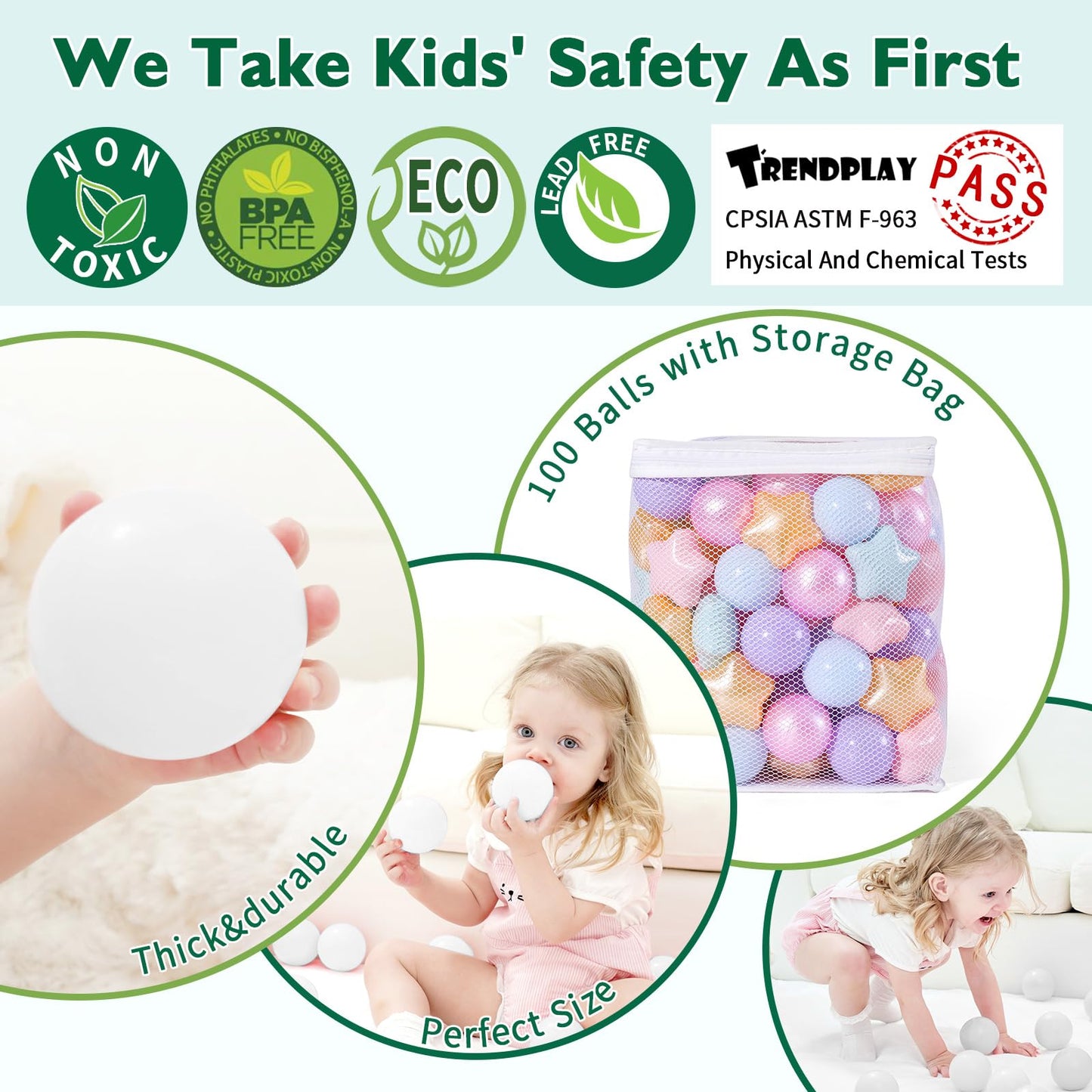 TRENDPLAY Star Ball Pit Balls 100 for Toddlers – Purple Stars in Pearl Mermaid Colors