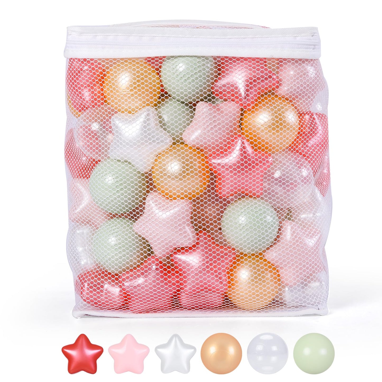 TRENDPLAY Star Ball Pit Balls - 100 Pack for Toddlers (Pearl Gold Green Red)