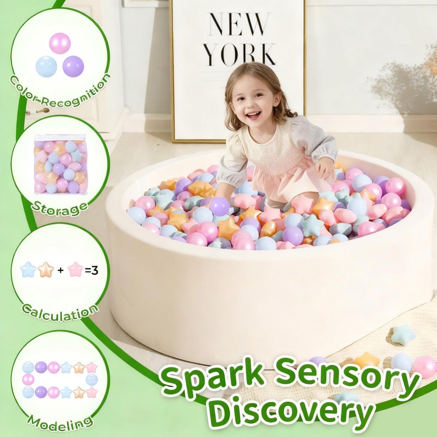TRENDPLAY Star Ball Pit Balls 100 for Toddlers – Purple Stars in Pearl Mermaid Colors