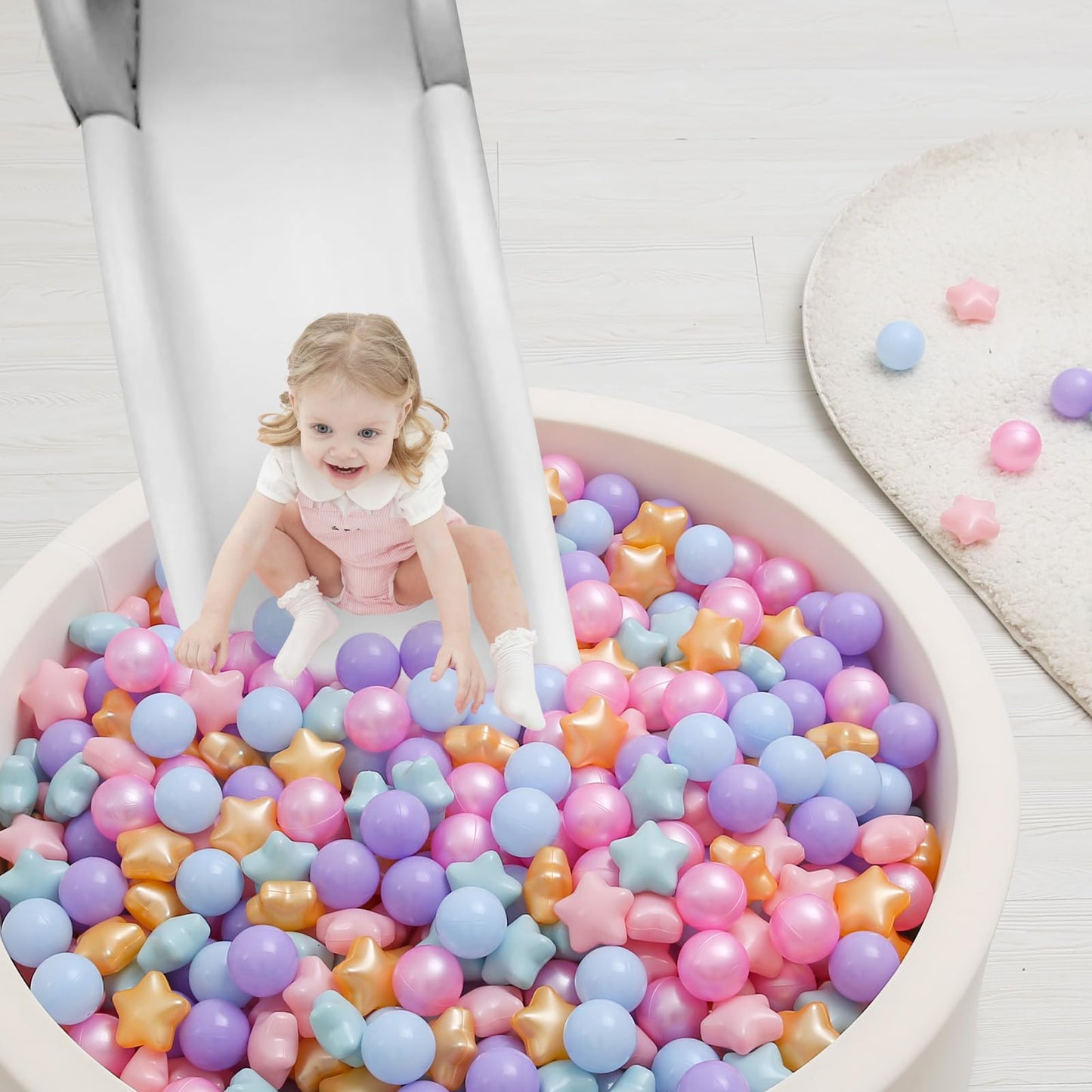 TRENDPLAY Star Ball Pit Balls 100 for Toddlers – Purple Stars in Pearl Mermaid Colors