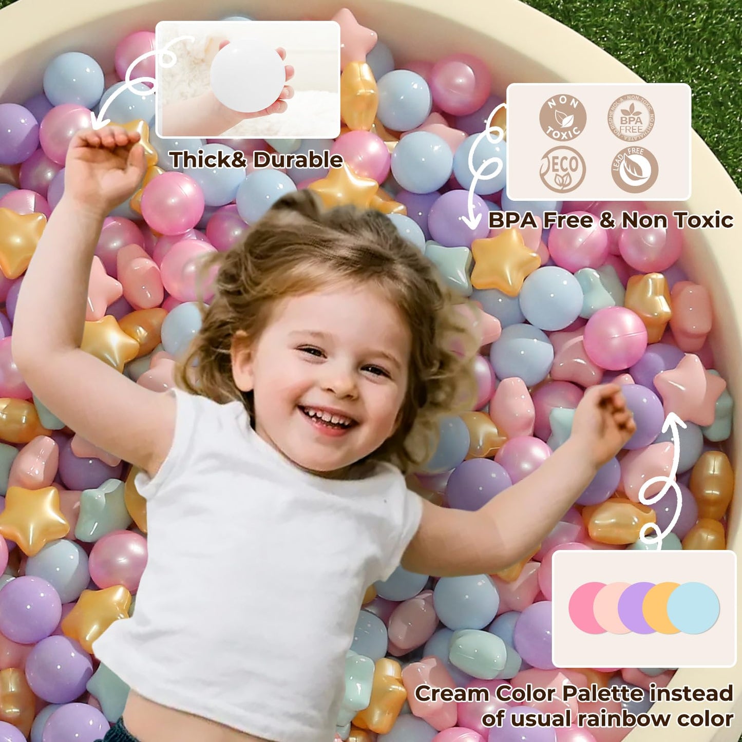 TRENDPLAY Star Ball Pit Balls 100 for Toddlers – Purple Stars in Pearl Mermaid Colors