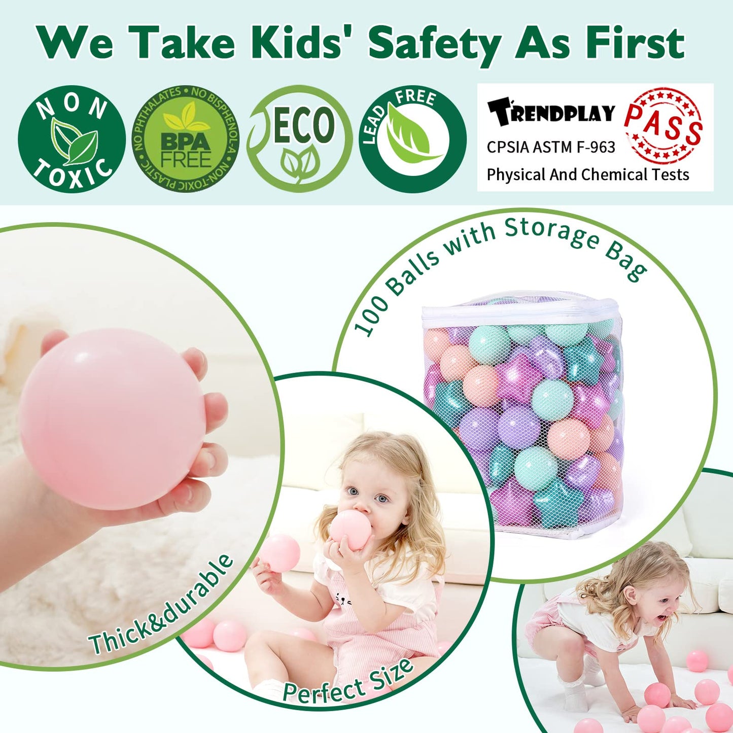 TRENDPLAY Star Ball Pit Balls for Toddlers – 100 Non-Toxic 2.15-Inch Star Balls (Green & Purple)