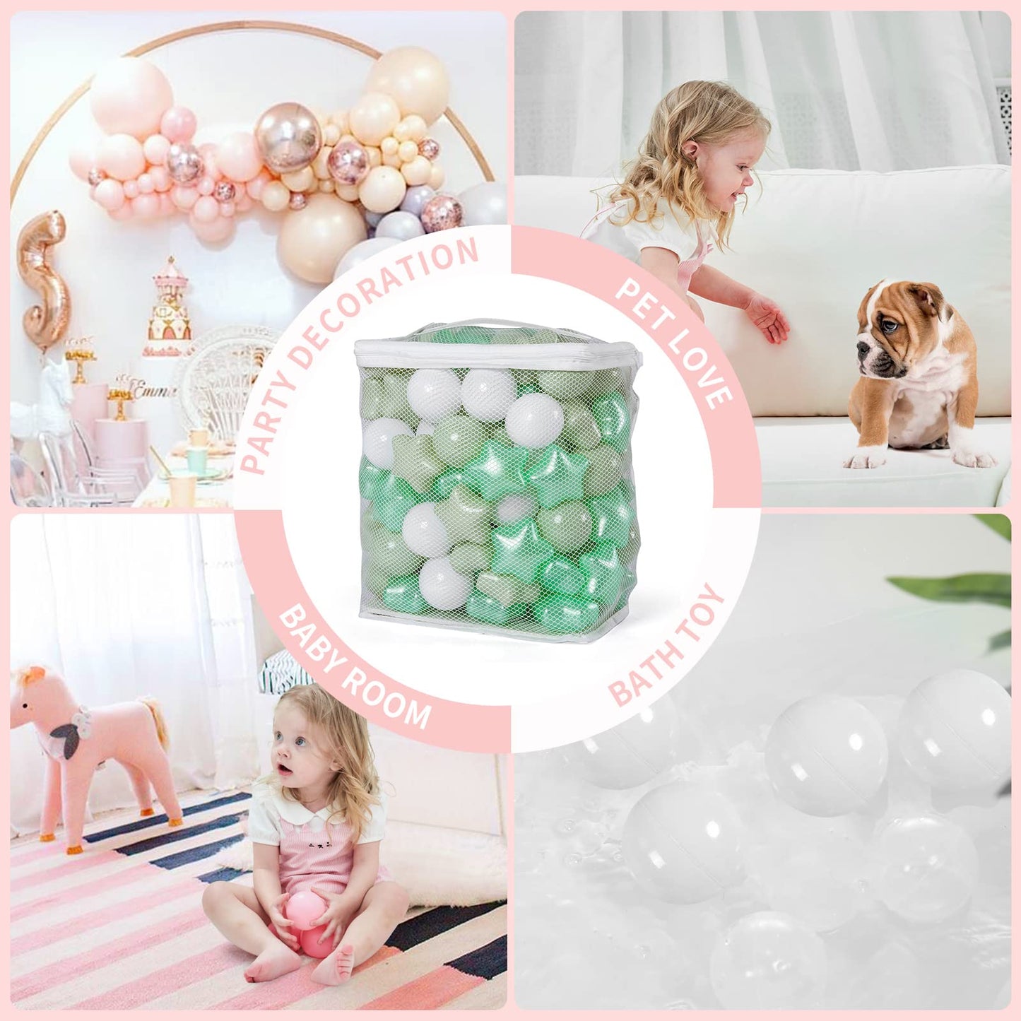 TRENDPLAY Star Ball Pit Balls - 200 Count, Non-Toxic Star-Shaped Balls in Pearl Green & Macaron Green