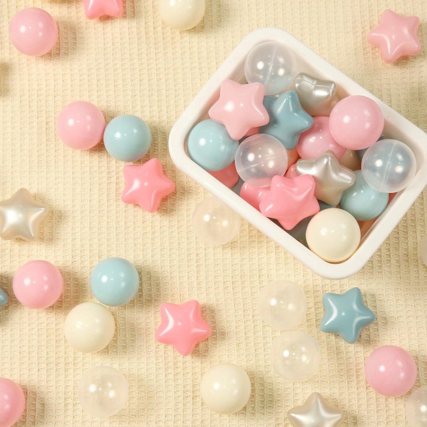 TRENDPLAY Star Ball Pit Balls – 200-Star Shaped Balls for Toddlers (Cream, Pink, Blue, White)