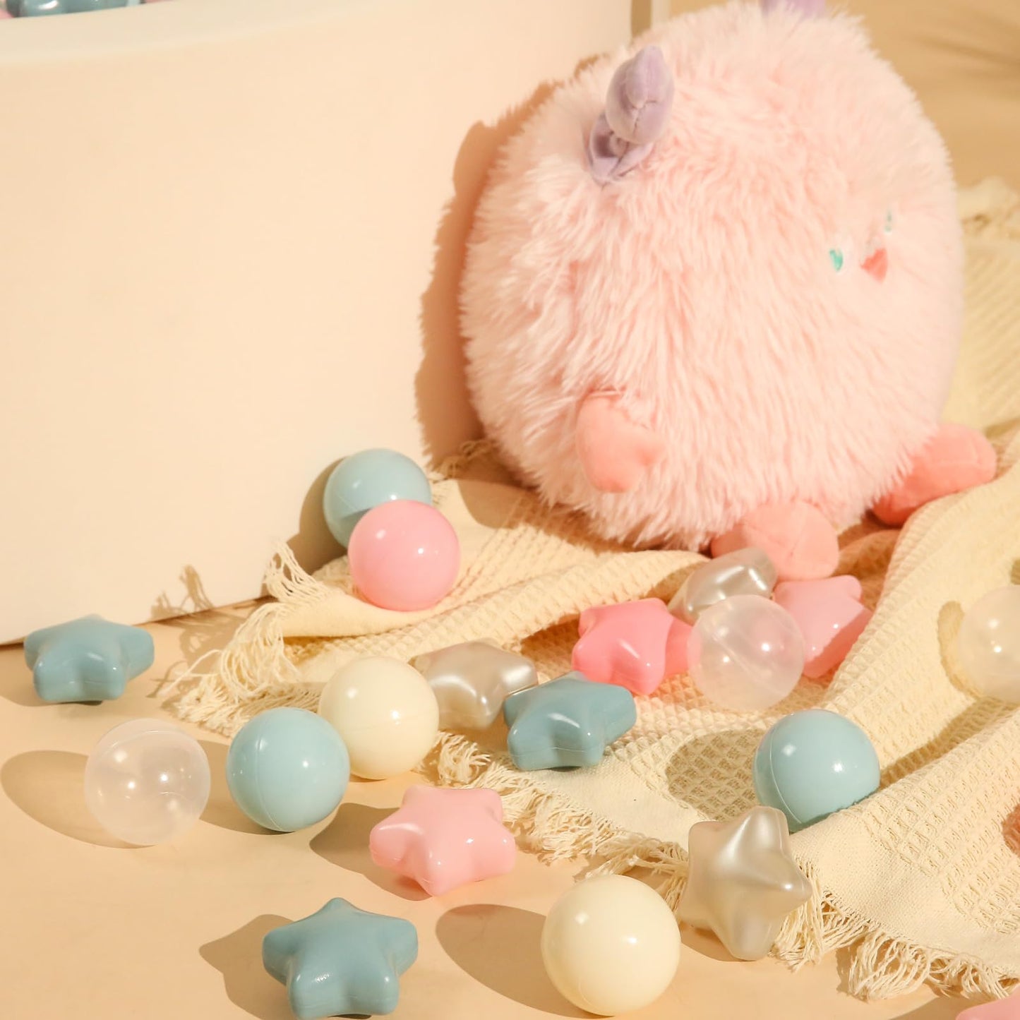 TRENDPLAY Star Ball Pit Balls – 200-Star Shaped Balls for Toddlers (Cream, Pink, Blue, White)