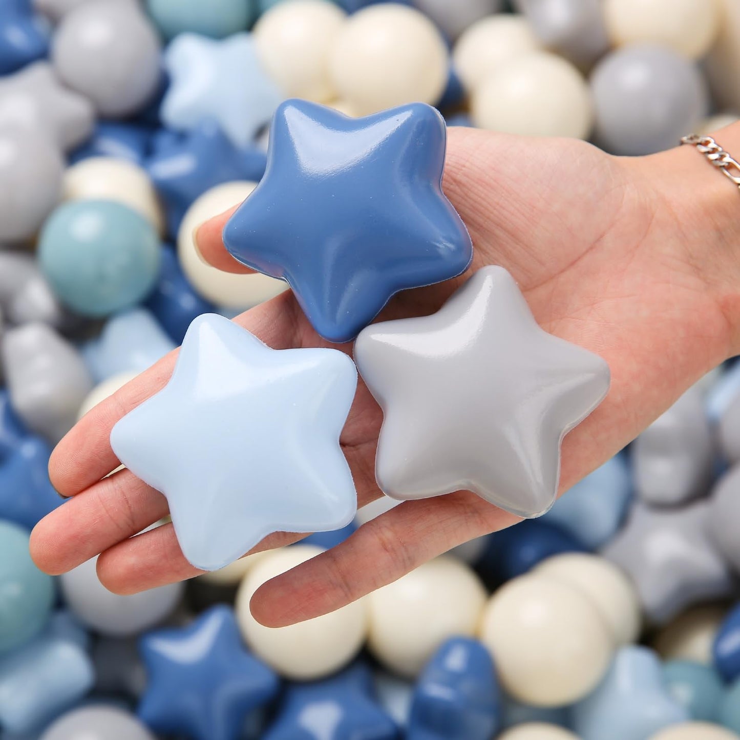 TRENDPLAY Star Ball Pit Balls for Toddlers - 200 Count, Non-Toxic, 2.2-Inch Diameter, Cream Blue