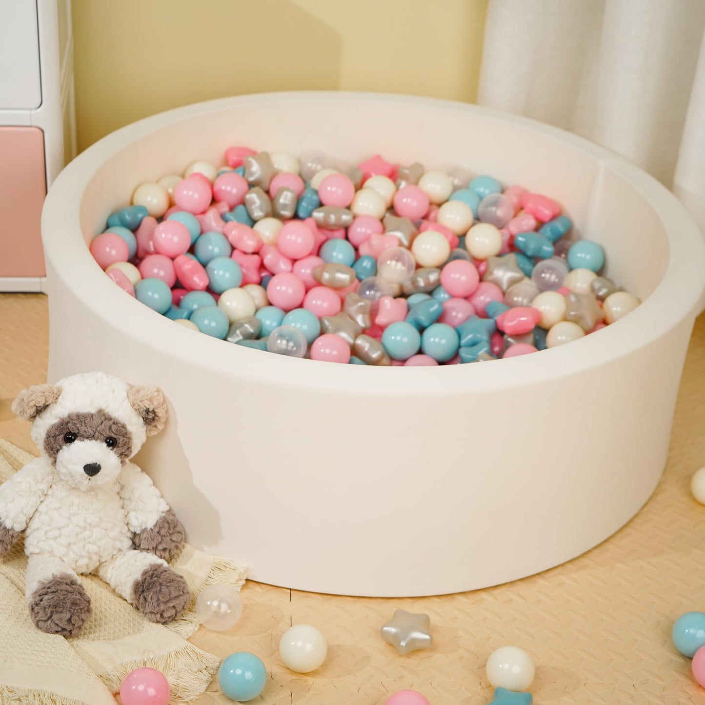 TRENDPLAY Star Ball Pit Balls – 200-Star Shaped Balls for Toddlers (Cream, Pink, Blue, White)