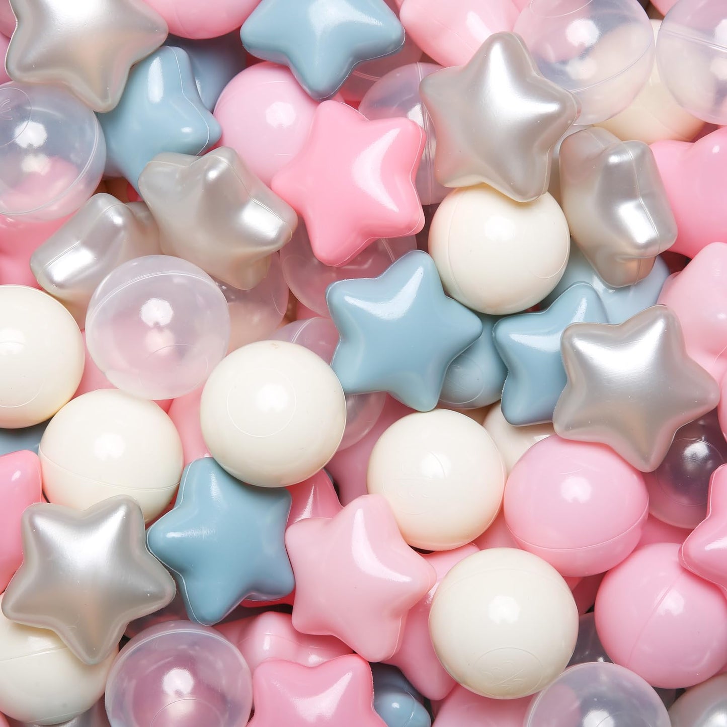 TRENDPLAY Star Ball Pit Balls – 200-Star Shaped Balls for Toddlers (Cream, Pink, Blue, White)
