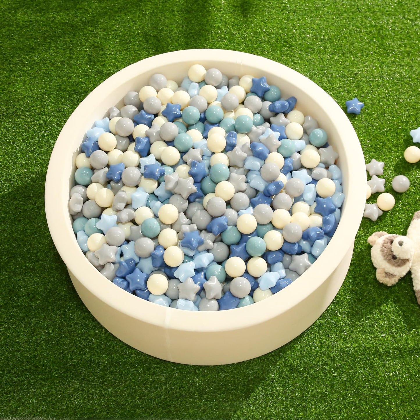 TRENDPLAY Star Ball Pit Balls – 100 Count, Cream & Blue, Non-Toxic for Safe Play