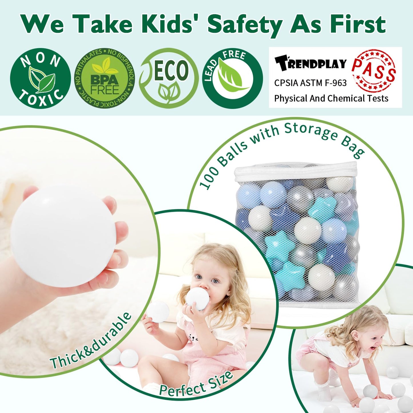 TRENDPLAY Star Ball Pit Balls – 100 Star-Shaped Balls for Toddlers (Cream & Blue)