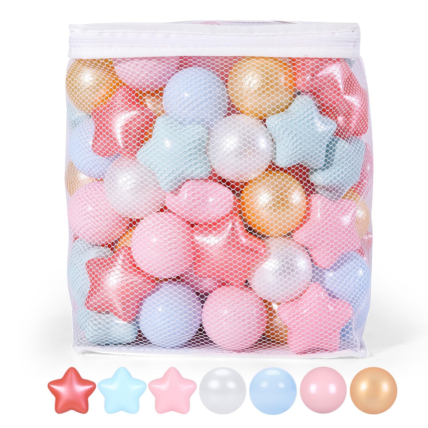 TRENDPLAY Star Ball Pit Balls for Toddlers – 100 Count, Non-Toxic Star-Shaped Balls (2.2-inch) in Pearl Red/Blue/Pink/Gold
