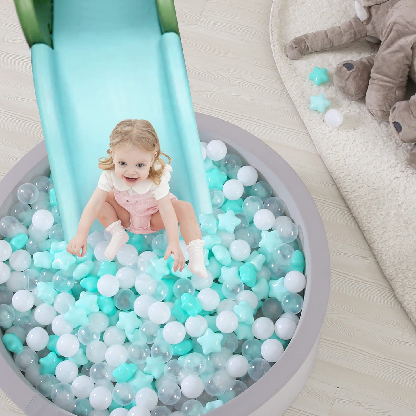 TRENDPLAY Star Ball Pit Balls for Toddlers – 100 Count, Non-Toxic, Safe Play, Green & Clear