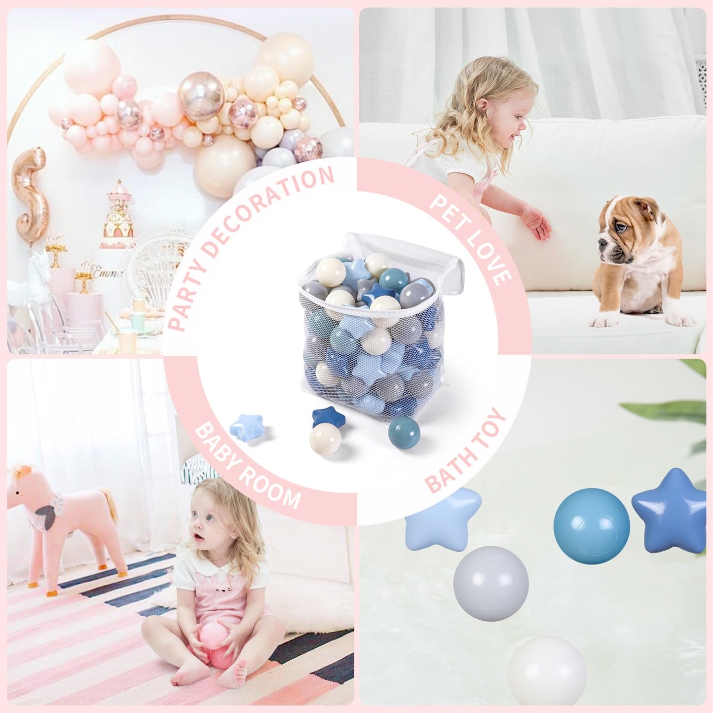 TRENDPLAY Star Ball Pit Balls – 100 Count, Cream & Blue, Non-Toxic for Safe Play